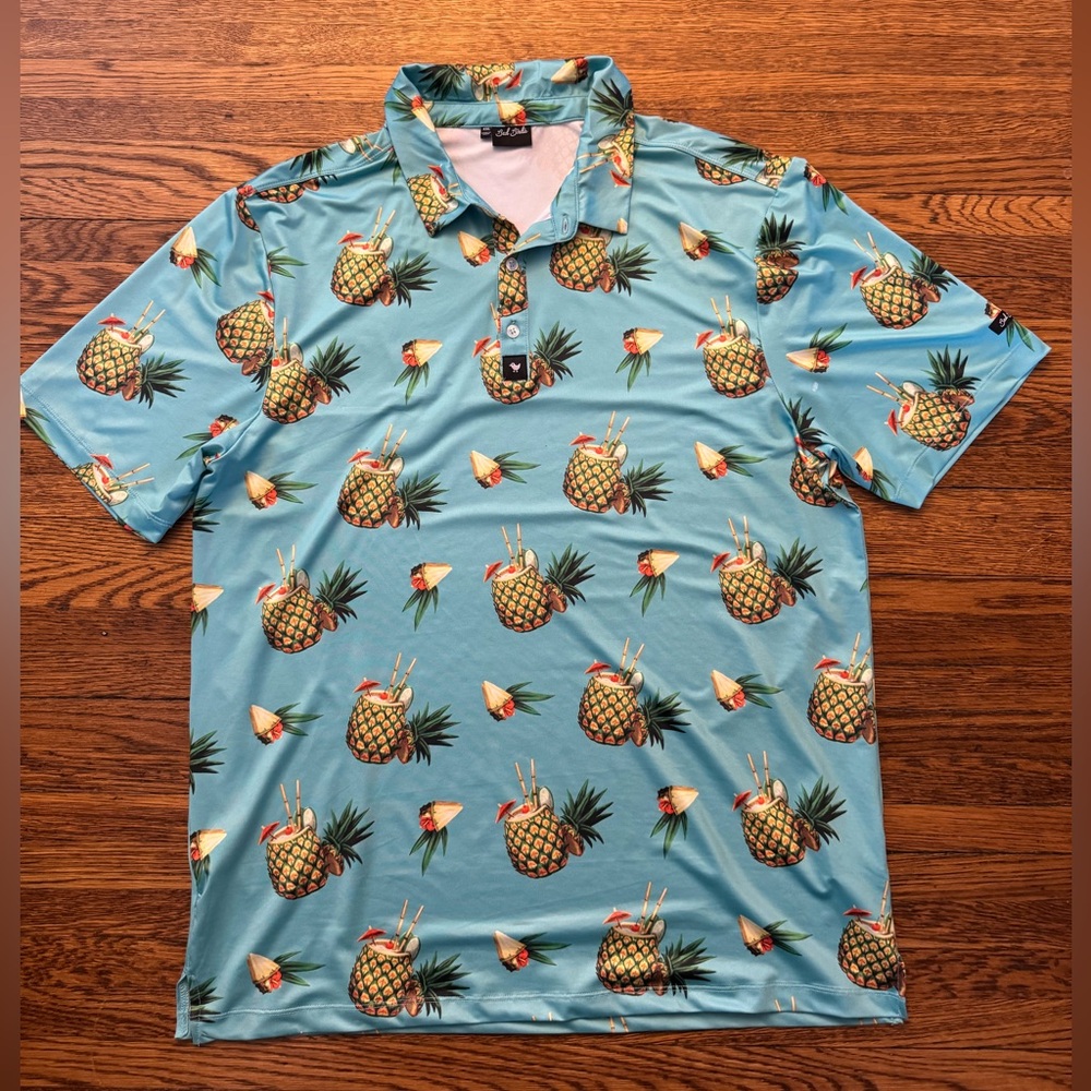 #523 BAD BIRDIE GOLF POLO Tropical Pineapple Print Men's Shirt